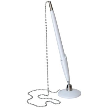 Ручка шариковая настольная OfficeSpace синяя, 0,7мм, белый корпус, металлическая цепочка