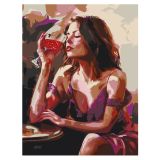 Картина по номерам на холсте с глиттером ТРИ СОВЫ "Девушка с бокалом", 30*40, с акриловыми красками и кистями