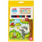 Карандаши цветные ArtSpace "Лесные жители", 18цв., трехгран., заточен., картон. уп., европодвес