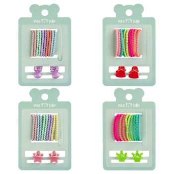 Набор аксессуаров для волос MESHU, резинки 10шт., диаметр 2см, заколки 2шт., 1см,ассорти, европодвес